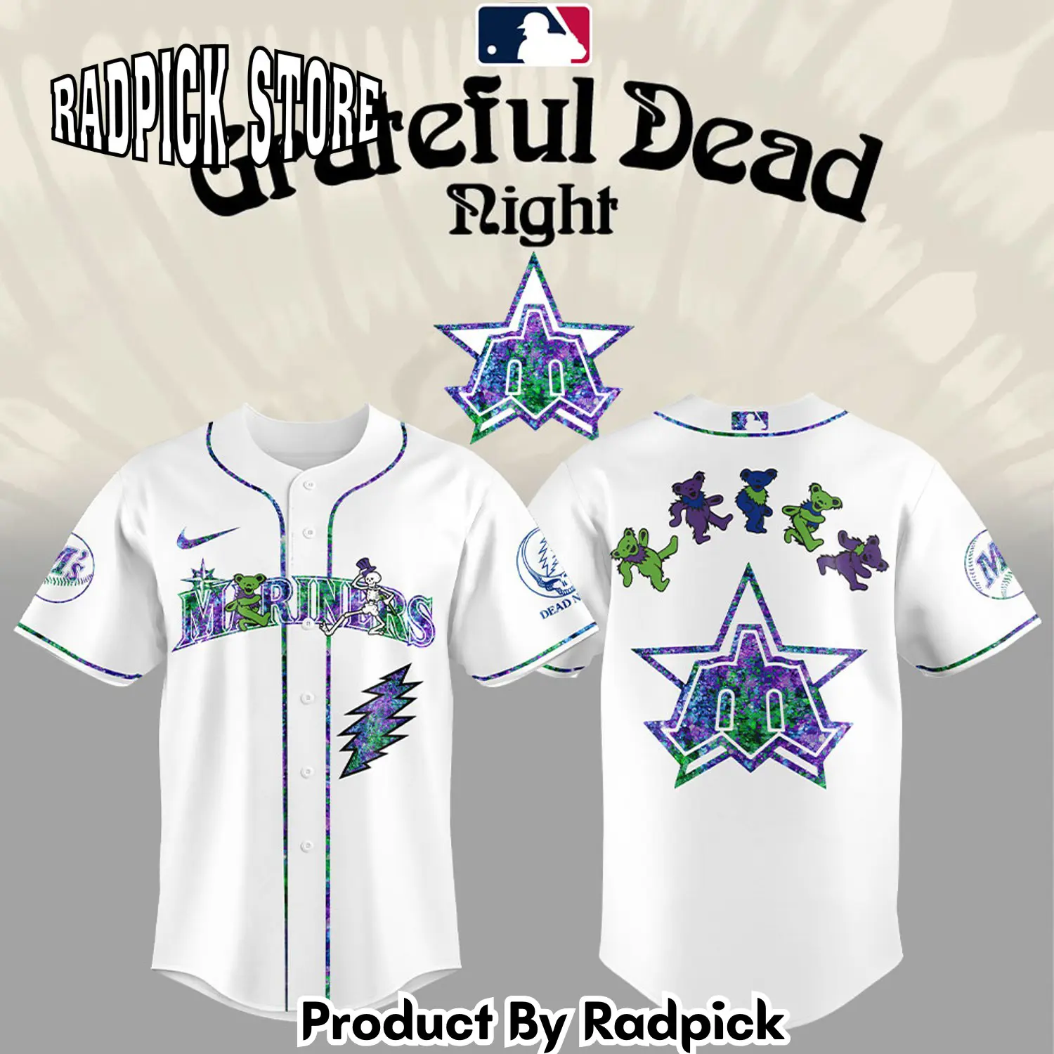 Radpick seattle mariners grateful dead night old logo combo baseball jersey rp127120